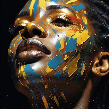 Fashion portrait of young african american woman with creative make-up.の素材