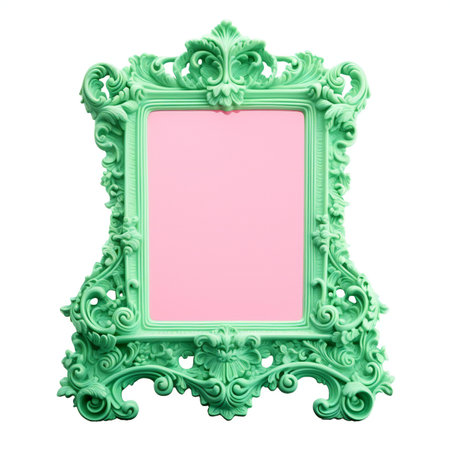 Green vintage photo frame isolated on white background,の素材