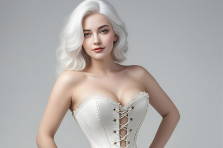 Portrait of a beautiful blonde woman in a white corset.の素材