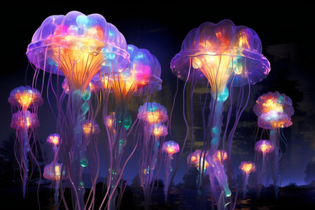 Jellyfish in the night sky.の素材