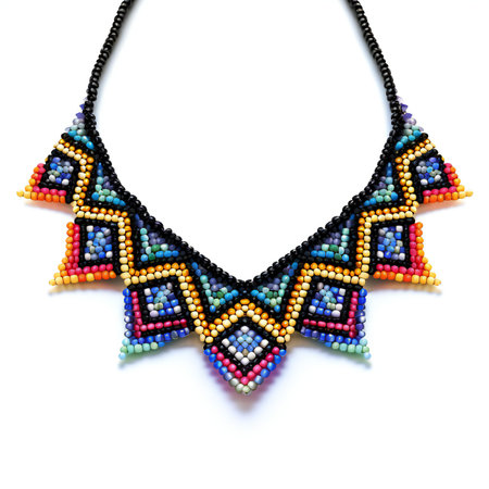 necklace on a white background in the form of multi-colored beadsの素材