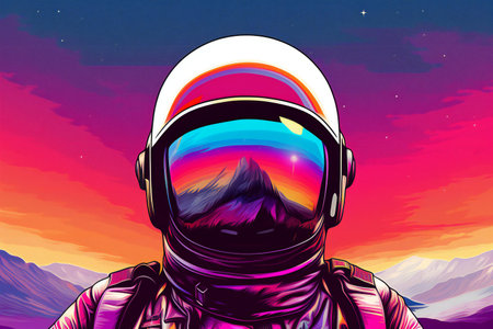 Astronaut in space. illustration of astronaut in space helmet.の素材