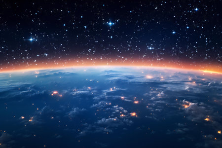 Earth from space with stars and nebulae.の素材