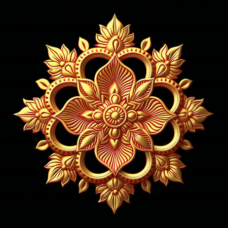 Golden mandala on black background.の素材