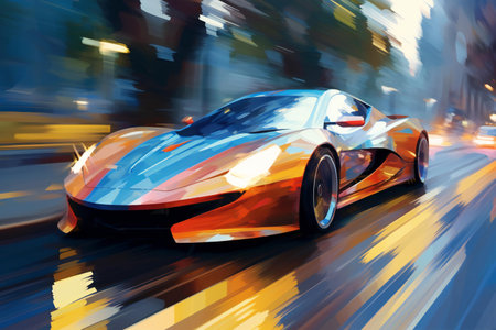 Sport car on the road in motion blur.の素材