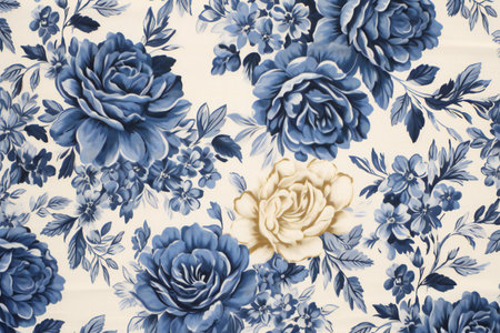 vintage floral fabric pattern background - blue rose and yellow rose flowerの素材