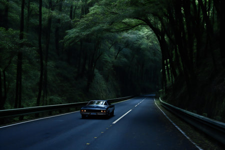 Car driving on the road in the forest, Hualien, Taiwanの素材