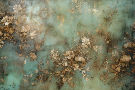 abstract grunge background with floral ornament on the old paper textureの素材
