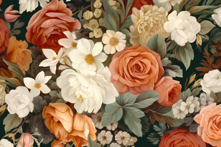 Vintage floral pattern with flowers and leaves in pastel colors.の素材