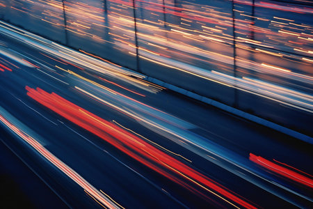 traffic in the city at night, light trails on the roadの素材