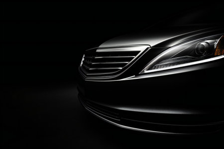 Luxury car headlight on black background.の素材