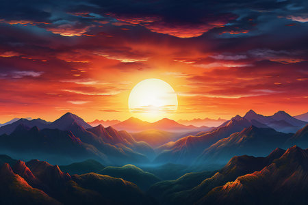 Beautiful sunset over the mountains.の素材