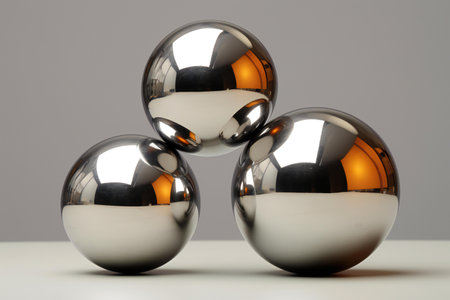shiny metal balls on a gray background.の素材