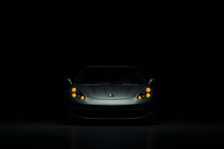 Luxury sports car on a dark background. Side view.の素材