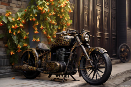 Vintage motorcycle in the old town of Lviv, Ukraine.の素材