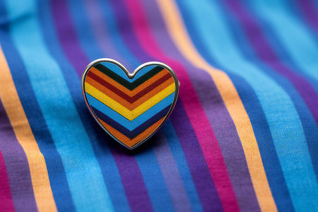 Colorful heart on a colorful striped background. Selective focus.の素材