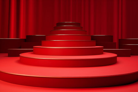 Red podium and red curtain background.  Award ceremony conceptの素材
