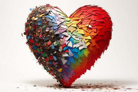 Colorful broken heart on white background.の素材