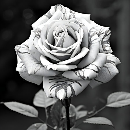 beautiful white rose on black and white background, monochromeの素材