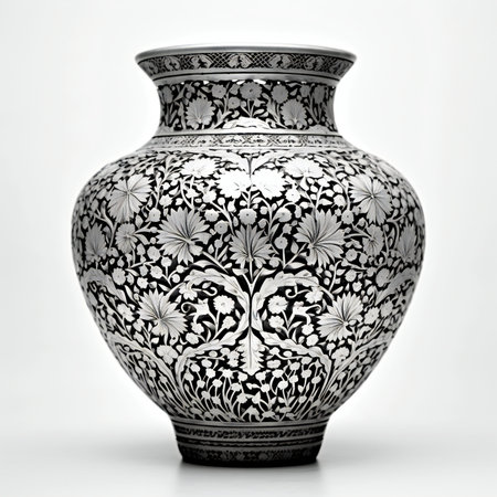 Antique vase with floral pattern isolated on a white background.の素材