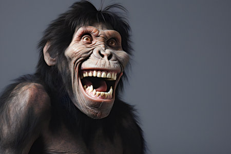 Chimpanzee monkey on a dark background. Studio shot.の素材