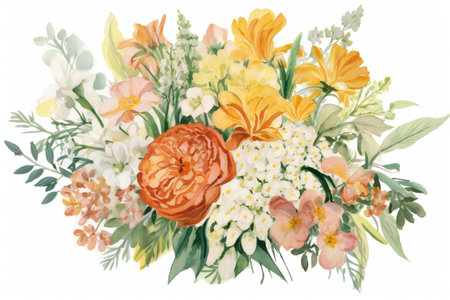 Bouquet of spring flowers. Watercolor hand drawn illustration.の素材