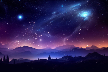 Fantasy landscape with mountains and starsの素材
