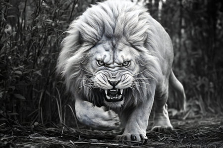 Big male lion in black and white. Black and white image.の素材