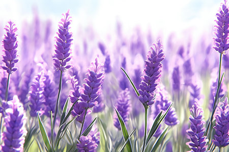 Lavender flowers in the field, close up. Nature backgroundの素材