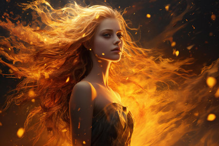 Fantasy portrait of a beautiful young woman with flying hair.の素材