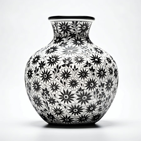 Vase with floral ornament on a white background.の素材