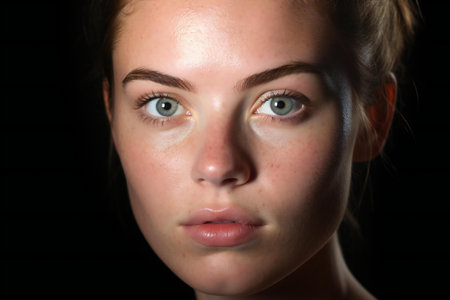 Portrait of beautiful young woman with freckles on her faceの素材