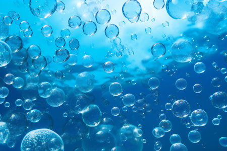 Underwater scene with air bubbles. Underwater background with air bubbles.の素材
