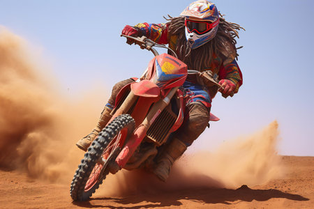 Motocross rider on the race in the desert of Morocco.の素材