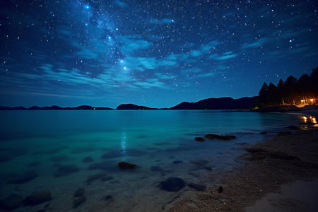 Beautiful starry sky over the sea at night. Long exposureの素材