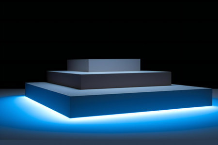 Pedestal with blue light. Abstract background.の素材