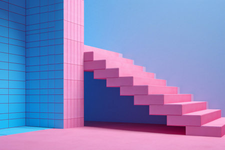 Staircase to success in blue and pink.の素材