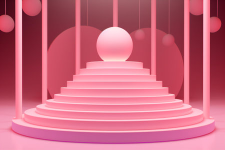 a pink podium with a sphere in the middleの素材