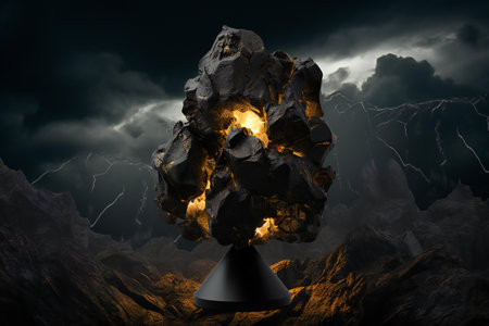 black stone in the dark. Mixed media.の素材