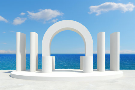 White archway on the background of the sea.の素材