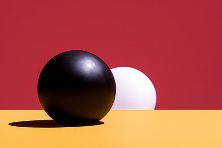 a black and white ball on a red backgroundの素材