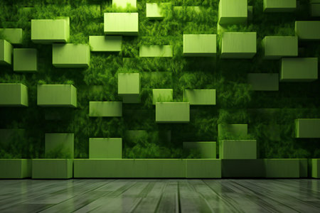 Green abstract background with cubes.の素材