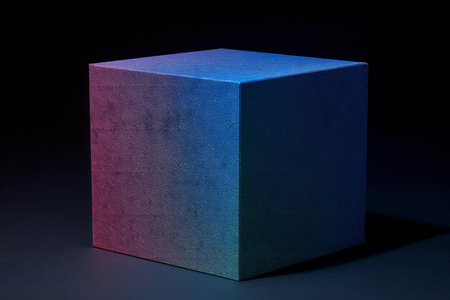 Blue cube on black background. Close-up. Studio shot.の素材