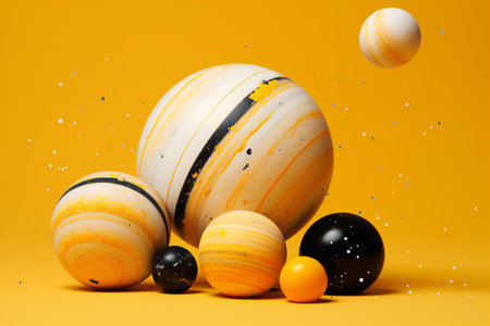 a set of different planets, isolated on orange backgroundの素材