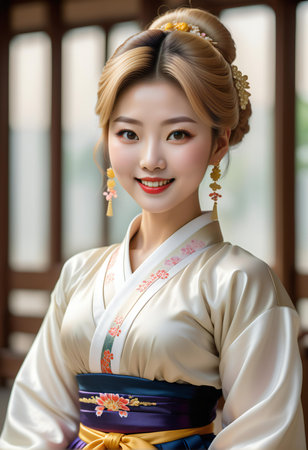 Beautiful asian woman in traditional kimono with traditional costume.の素材