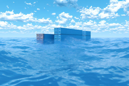 a container in the sea with clouds in the backgroundの素材