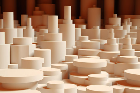 abstract illustration of geometric shapes in white and brown colorsの素材