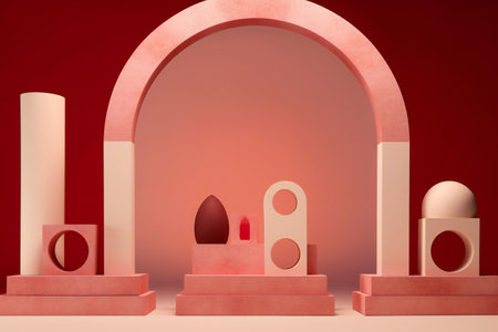 podiums with cosmetic products. Abstract background.の素材