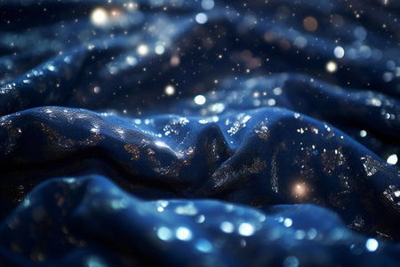 blue fabric with glitter and bokeh effect close-up backgroundの素材
