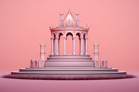 illustration of a pink temple on a pedestal in the form of stepsの素材